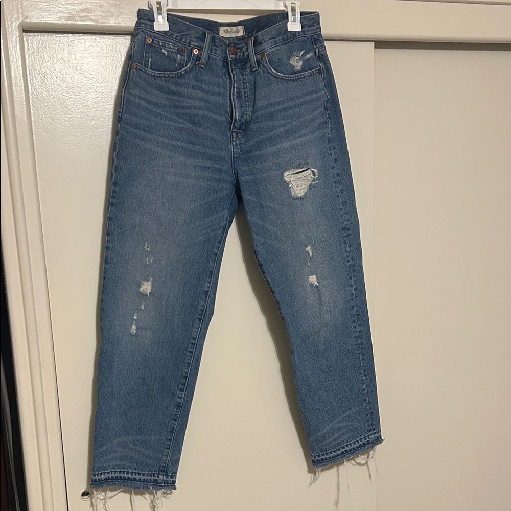 Madewell Blue Distressed Boyfriend Ankle Jeans